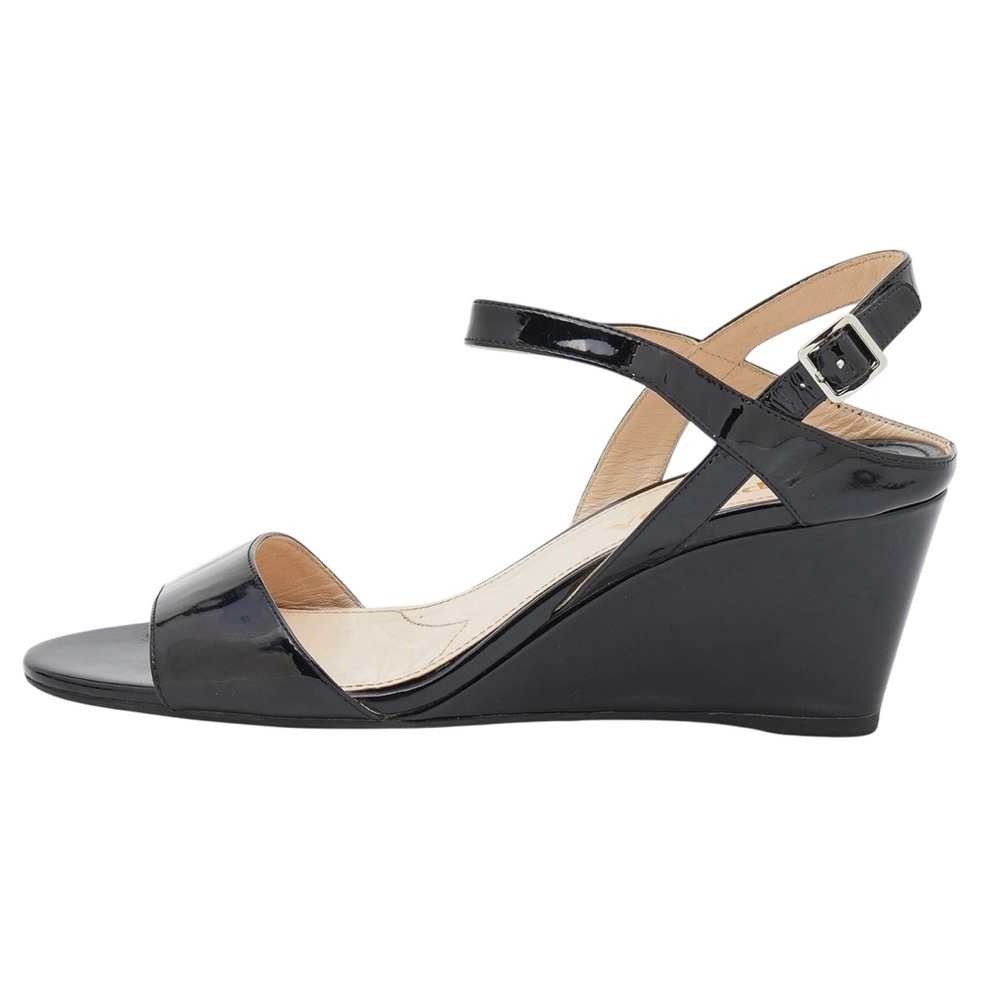Prada Patent Leather Ankle Slingback Strap Open Toe Wedge Heel Sandals, Size 39